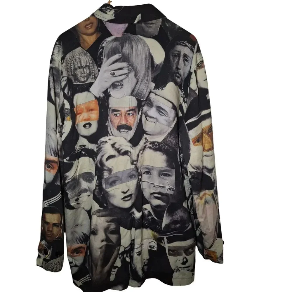 F*cking Awesome Faces Collage Trench Coat XL Streetwear Graphic Print